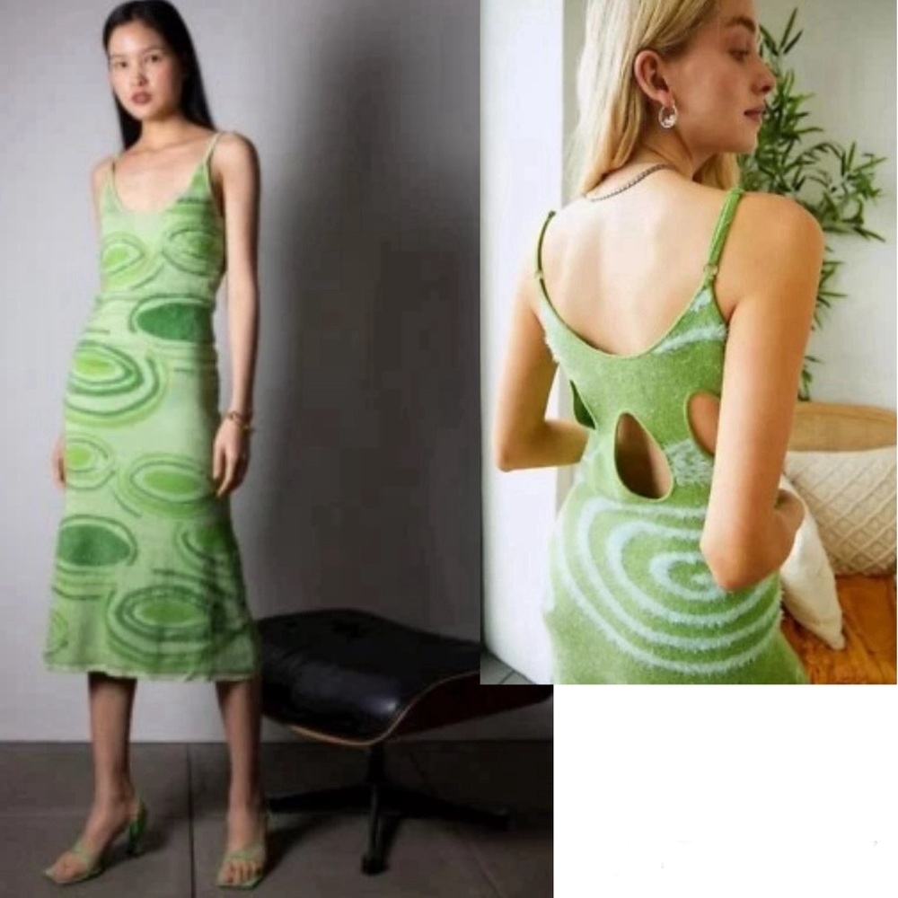 NWT FASHION SEXY LOUNGE Green Fuzzy Knit Abstract Art Dress Size S $99